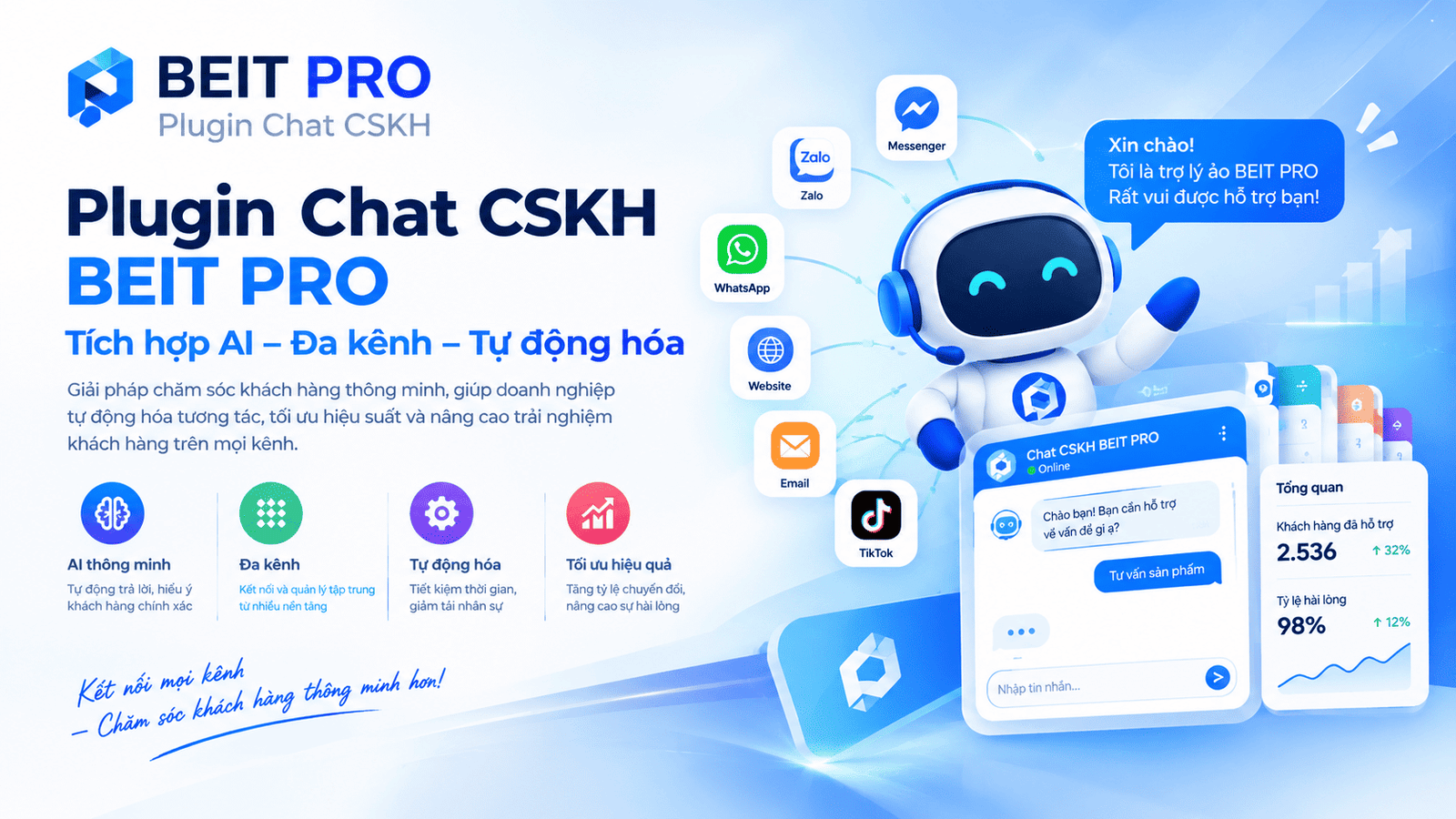 Plugin Chát CSKH BEIT PRO: Tích hợp AI, Đa Kênh, Tự Động Hóa